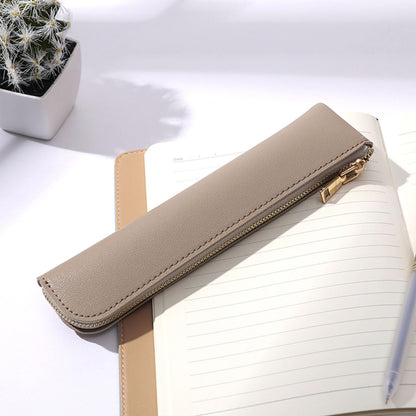 YONBEN Faux Leather Pencil Case Small Pencil Pouch Slim Pen Case Holder Zipper Bag for School Office(Black,Faux Leather)