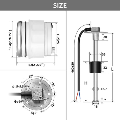 RUPSE Fuel Sender Unit Boat Fuel Tank Sending Unit Fuel Water Level Sensor Stainless Steel Fuel Sender and Fuel Gauge for Boat Car Truck RV (8.8"(225mm))