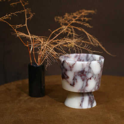 Premium Natural Marble Small Stone Pillar Candle Holder, with Unique Veined Pattern, Decor for Desk, Nightstand, Bathroom or Living Room, Luxe Home for Tea Light