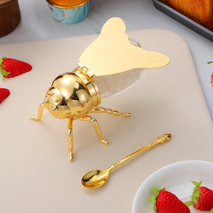 IMIKEYA Bee Honey Jar, Decorative Bee Shaped Honey Pot Bee Figurine Glass Honey Container Syrup Dispenser Crystal Condiment Pot Sugar Holder Bowl for Kitchen Home