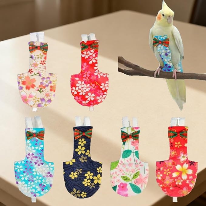 5pcs Bird Diaper Cute Printed Parrot Flight Suit Parrot Nappy Reusable Pigeon Pants Cockatiel Clothes for Parakeet Mini Macaw Budgie Canary for Indoor Outdoor - color1 XS