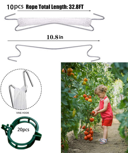 30Pcs Tomato Hooks with String,Plant Support Clips, with 33 Feet Garden Twine - Heavy Duty Plant Trellis for Tomatoes, Cucumbers, Peppers, Vines ，Reusable