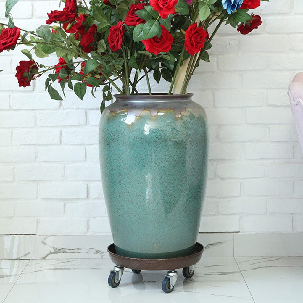 ARTLINE 20" Round Plant Stand with Lockable Wheels, 480lb Heavy Duty for Indoor Outdoor, Large Rolling Dolly Planter Caddy on Casters to Carry Potted Flower Pot, Round Metal Tray NO Holes, Copper