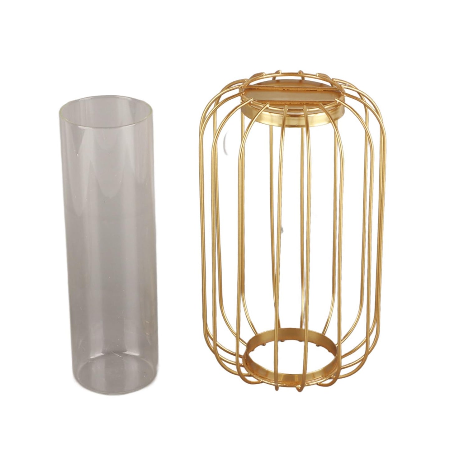 Yosoo Lantern Shaped Iron Vase, Simple Design Glass Hydroponic Terrarium for Plants, with Test Tube Glass, Fits Home Office Decoration (Champagne Gold Trumpet)