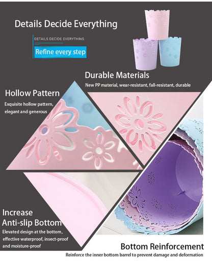 AORNTAE Wastebasket, Hollow Flower Shape Plastic Lidless Wastepaper Baskets Trash Can (Pink, Mini)