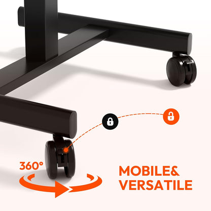 Mobile Small Standing Desk, Gas Spring Adjustable Height Rolling Portable Laptop Desk with Lockable Wheels/Laptop Stand/Hook Rolling Podium (Carbon Fiber Top + Black Frame, 18''×26'')