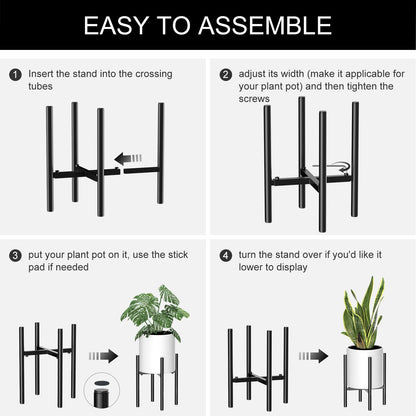Plant Stand, Indoor Plant Stand Adjustable for 8 to12 inches Plant Pot, Metal Plant Stands For Indoor Plants Mid Century Stable Stylish Black Planter Stand for Outdoor, Black 1 Pack, Pot not Included