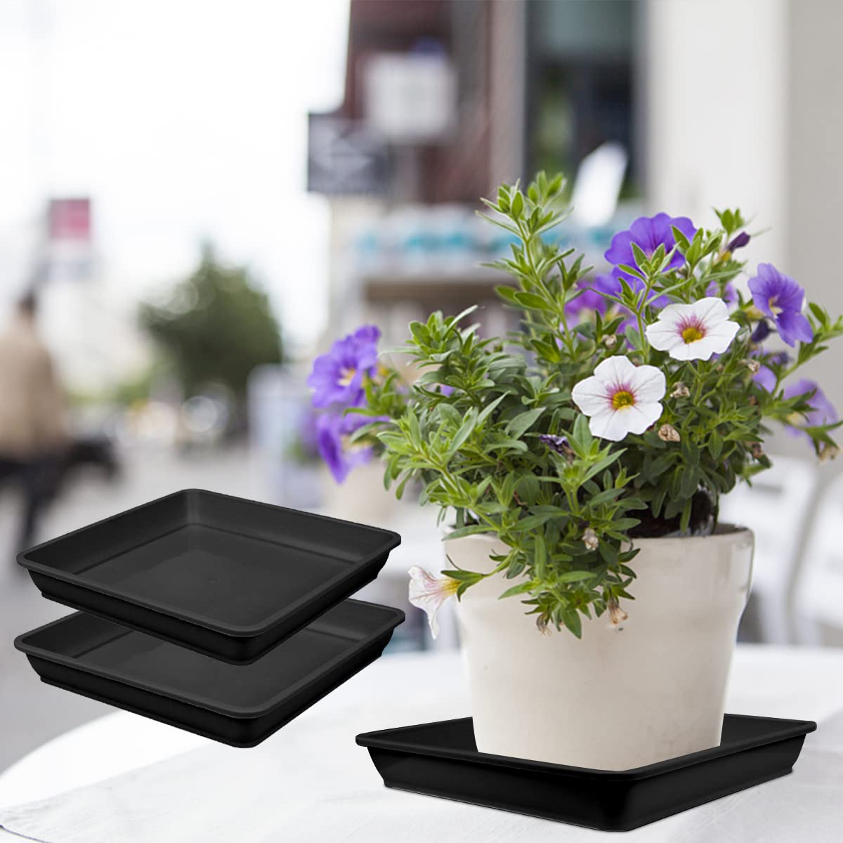 LNQ LUNIQI 10 Pcs 6 Inch Square Plastic Plant Saucer Flower Pot Bottom Seat Flower Pot Tray Thick Plastic Drip Tray for Garden Potted Water Drips and Soil （Black）