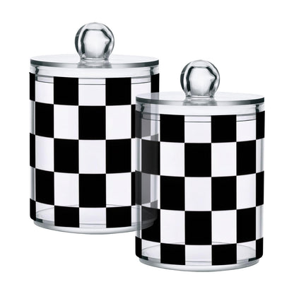 Gravopti Checkerboard 14oz Storage Jars with Lids, Clear Plastic Airtight Kitchen Food Canisters for Candy, Salt, Coffee Beans, 2 Pack