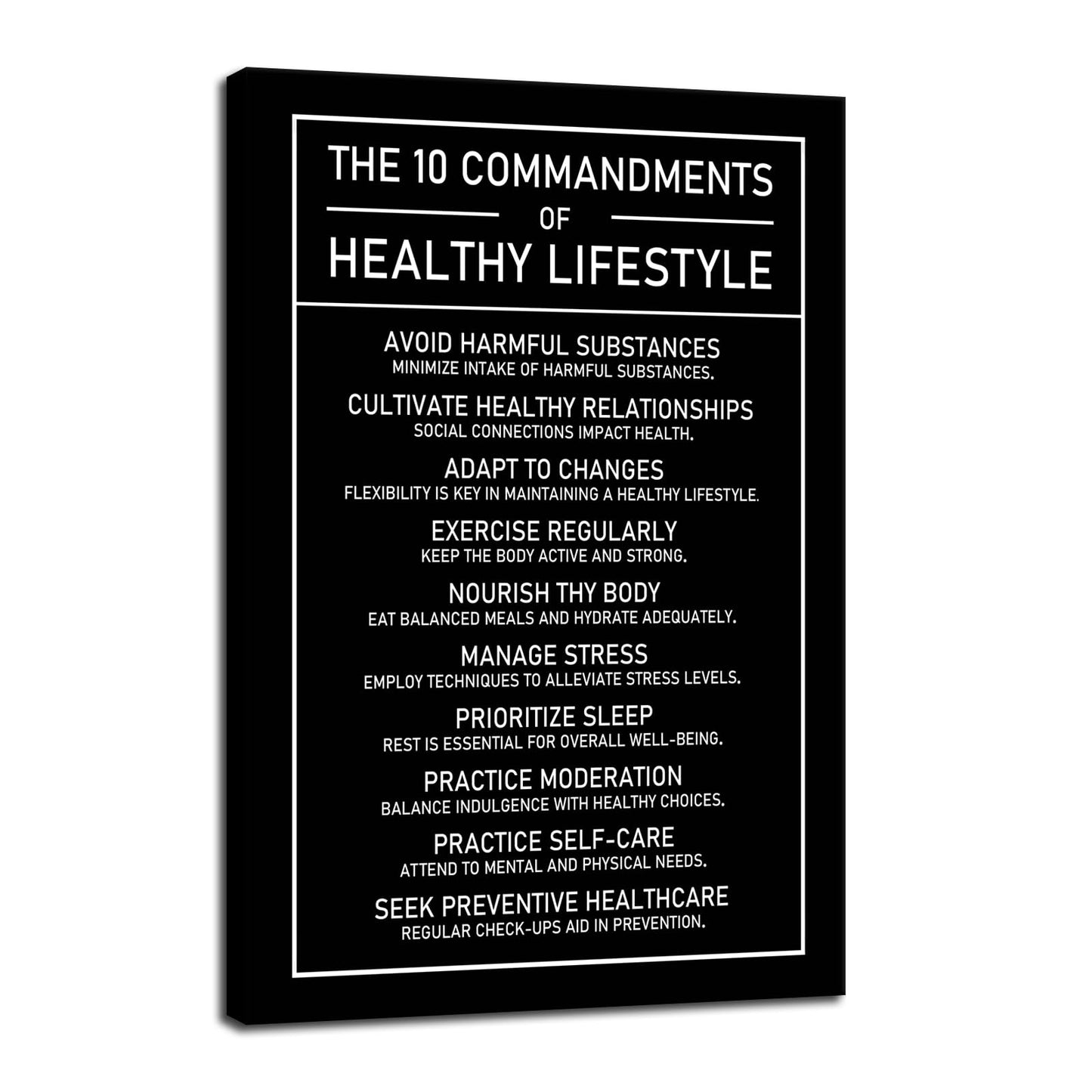 The 10 Commandments Of Healthy Lifestyle Motivational Canvas Wall Art Inspirational Exercise Healthy Growth Quote Poster Painting Prints for Office Living Room Home Decor Framed Artwork[12''W x 18''H]