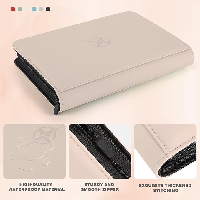 Trading Card Binder, Card Binder 9 Pocket for Trading Cards, Holds 540 Cards, Zippered Premium Card Collection Binder Album for Game Card, Sports Card, Yugioh, MTG (Ivory White)