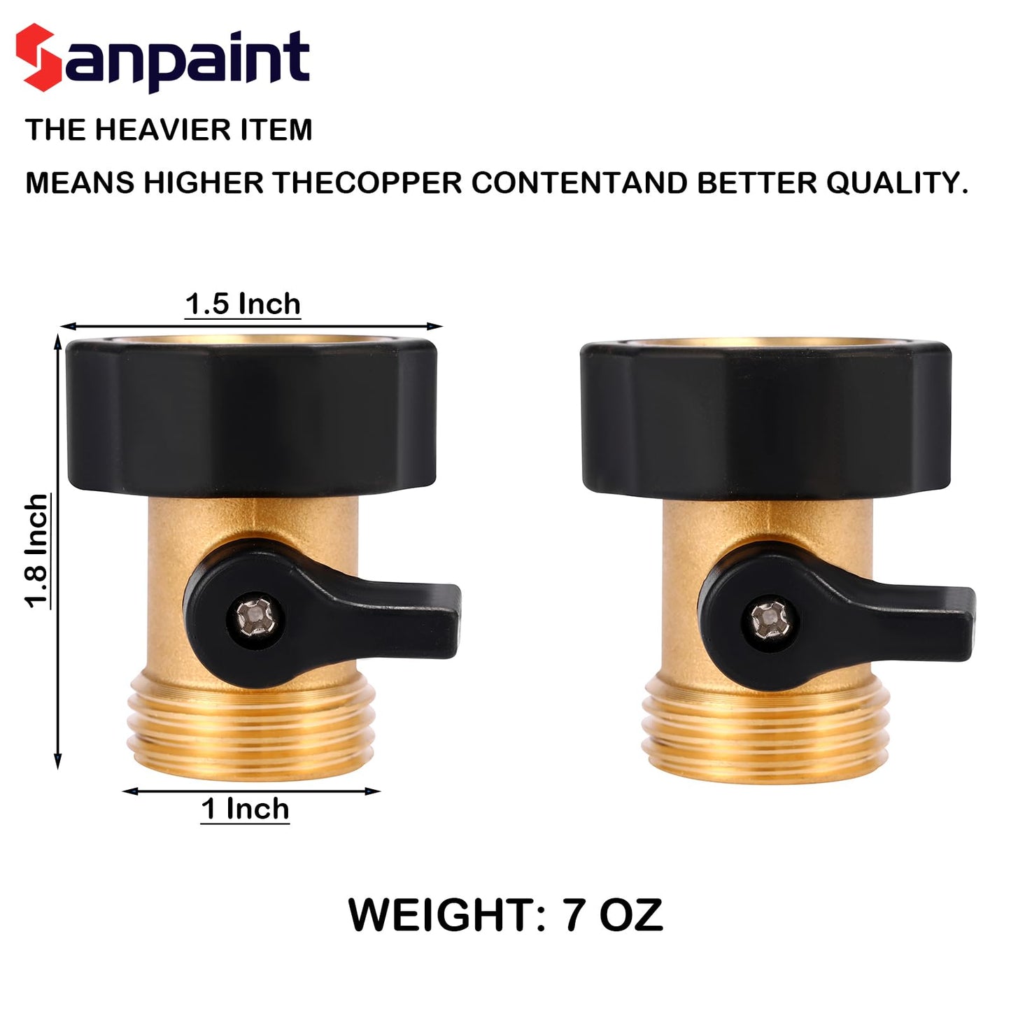 Sanpaint Water Hose Shut Off Valve, 4 Pack Heavy Duty 3/4 Inch Solid Brass Garden Hose Connector