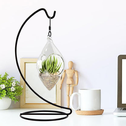 HOMSFOU 3pcs Small Hanging Hook Stand for Glass Globe Terrarium, Black Metal Ornament Display Rack for Tabletop Plant Holder and Craft Decoration