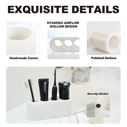 BCS Toothbrush Holder for Bathrooms, 4 Slots Marble Toothbrush and Toothpaste Holder Stand Bathroom Organizer Countertop for Electric Toothbrush, Floss, Razor, Comb - Karibib Ice