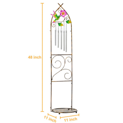 Garden Trellis with Plant Stands, 48” Metal Detachable Hummingbird Plant Pot Trellis with Wind Chimes for Climbing Plants Outdoor Lawn Patio Porches Decor