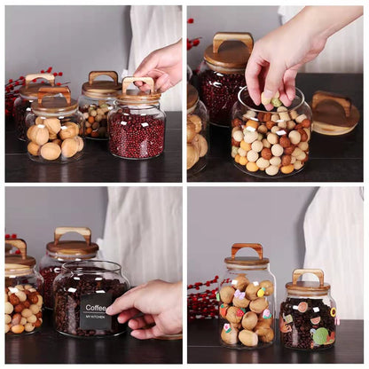 SAIOOL Glass Jars with Airtight Lid [Set of 4],Kitchen Canisters, Borosilicate Storage Containers,Retro Design, jars for Candy,Cookie,Rice,Sugar,Flour, Flour,Pasta,Nuts and Spice Jars