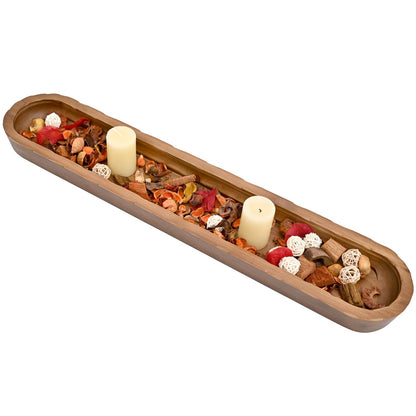 SwallowLiving Rustic Hand Carved Decorative Wood Dough Bowl, Approx 30-Inch Large Bread-Shaped Centerpiece, Long Wooden Bowl for Home Decor