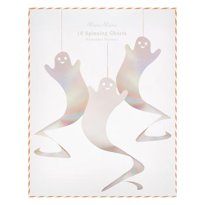 Meri Meri Halloween Spinning Ghost Hanging Decorations (Pack of 10), 20" Tall, Includes Hanging Twine, Easy to Hang, Double Sided Silver Foil Halloween Party Decorations