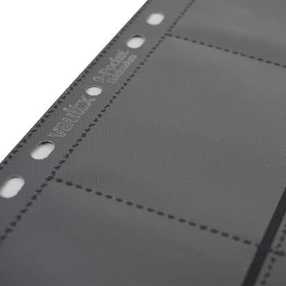 Vault X 9 Pocket Sideloading Pages for 3 Ring Binder (50 Pack) 900 Cards, Double-Sided A4, Storage for Trading Cards (Black)