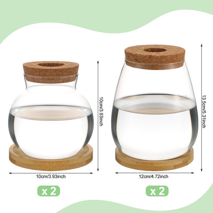 Layhit 4 Pcs Plants Propagation Stations vases Glass Planters with Wooden Lid and Bamboo Stand for Hydroponic Plants Gardening Gifts for Women Mom Home Office Tabletop Decoration(Lovely Style)