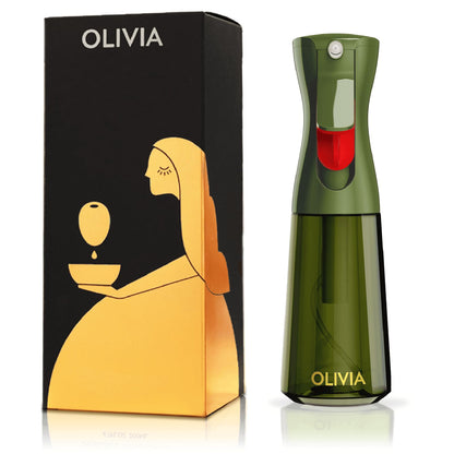 OLIVIA SIGNATURE Advanced Kitchen Oil Sprayer with Flairosol Technology, Fine Mist & Portion Control, Refillable Glass Olive Oil Cooking Spray Bottle for Air Fryer, Salad, BBQ, 200ml (Green, Gold)