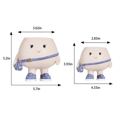 UMESONG Smily Face Planter Pot with Cute Bag Resin Head Planters for String of Pearls Plant Live Unique Succulent Pots with Drainage Hole for Indoor Outdoor Plants Gift IdeaI for Mother Day