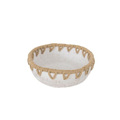 Foreside Home and Garden 3" x 9.25" Landon Decorative White Terracotta Greenery Planter Pot Bowl w/Woven Geometric Jute Rim Home Boho Rustic Style Natural Accent Piece Faux Artificial Plant Decor
