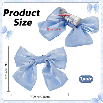 EVERJOYCRAFT 2pcs Bow Curtain Tiebacks Clip French Silky Curtain Holdbacks Elegant Lace Ribbon Tie Backs Drapery Clip for Home Bedroom Offices Dining Rooms Wedding Party Decoration (Blue)
