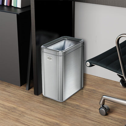 Clorox Slim Open Trash Can - 2.6 Gallon (10 Liter) Small Metal Waste Basket with Removable Bucket for Narrow Spaces - Stainless Steel Garbage Bin for Bathroom, Bedroom, or Office