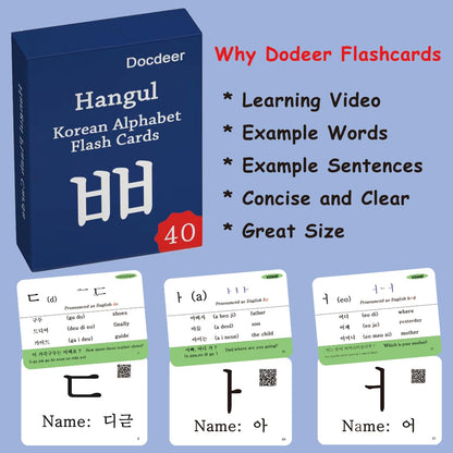Hangul Korean Alphabet Syllabary Flash Cards for Beginners & Adults - Korean Educational Learning Flash Cards - Learning Video with Pure Pronunciation - Example Sentence & Words