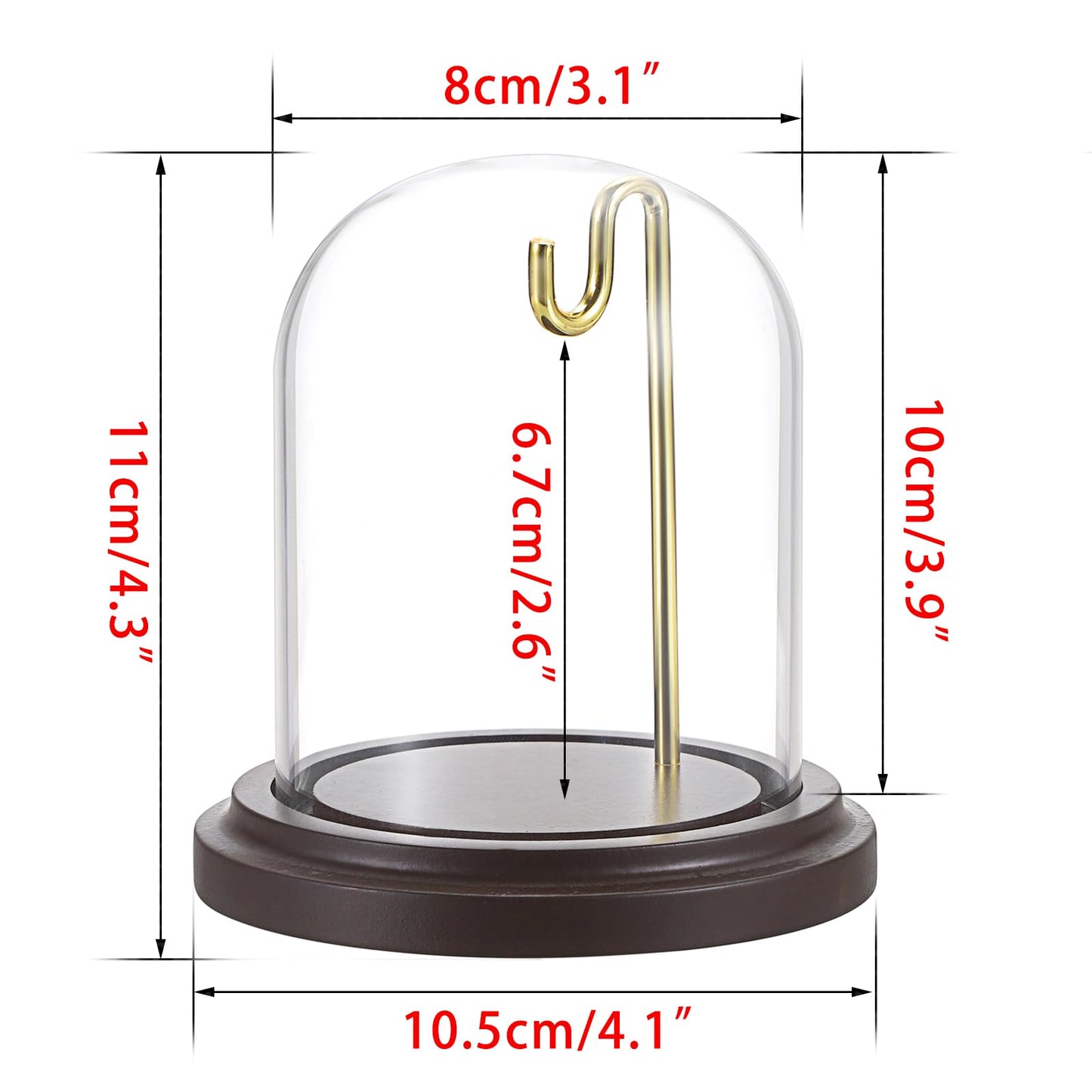JUXYES 2 Pack Clear Watch Glass Display Dome Cloche With Hook, Dome Cloche with Hook with Wooden Base, Glass Dome Cloche Bell Terrarium Jar Cloche Bell Jar Display for Watch Ornaments