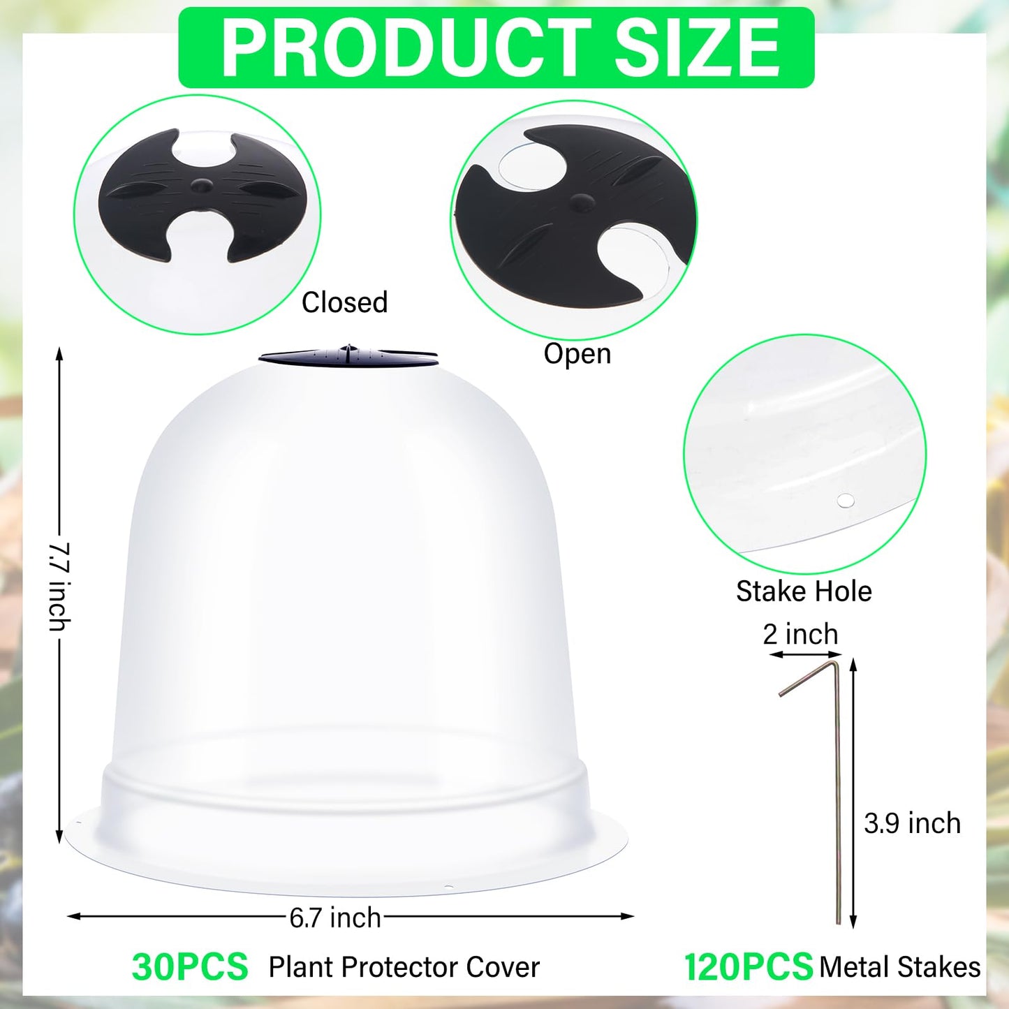Zopeal 20 Pcs Small Humidity Plant Domes Garden Cloche 7.68" Dia x 6.7" H Reusable Thick Seedlings Frost Protector Covers Clear Plastic Mini Greenhouses with 80 Securing Pegs for Spring Outdoor Seed