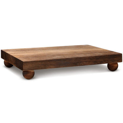 Amyhill Wood Pedestal Stand Kitchen Soap Tray Farmhouse Wooden Riser Stand for Kitchen Bathroom Counter Table Decor Plant Candle Vases Display(Classic,Dark Brown,12 x 7 Inch)