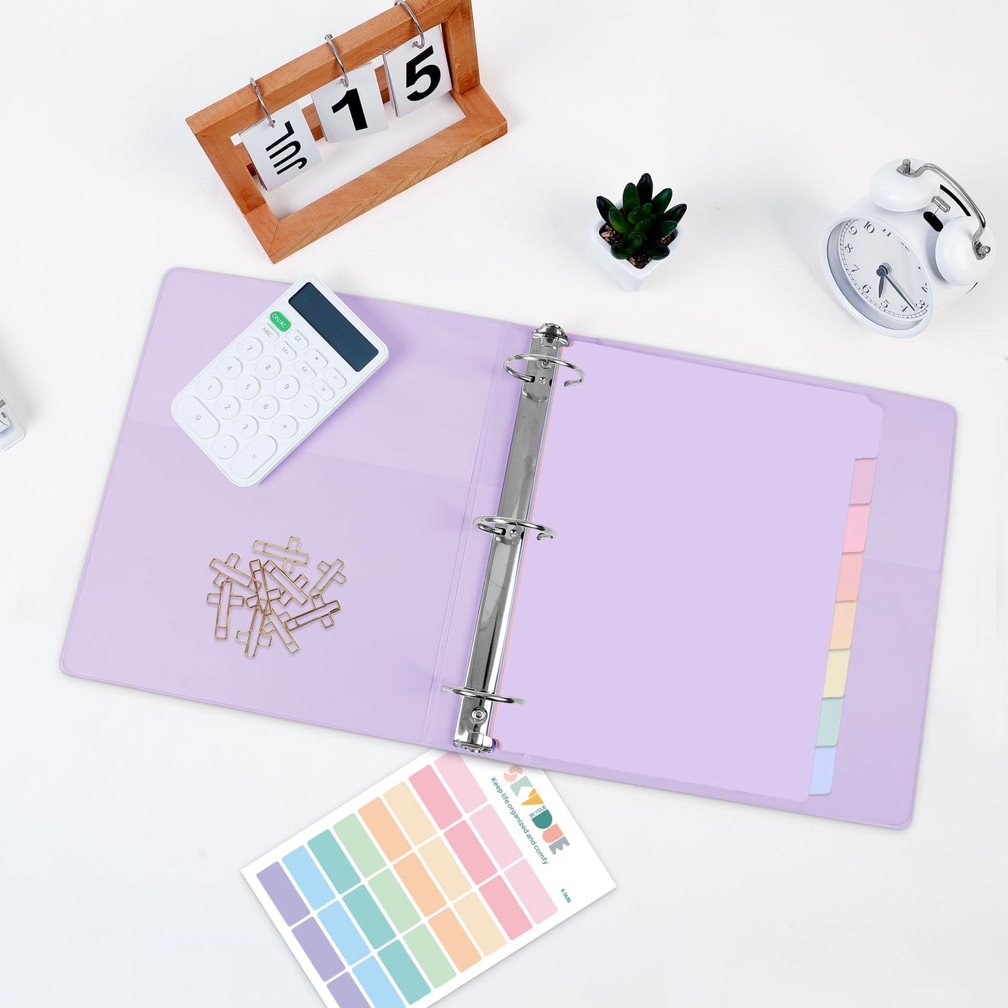 SKYDUE 1 Inch 3 Ring Binder with 8 Tab Dividers & 24 Labels, Pastel Binder Organizer for Letter Size Paper, Aesthetic School Binder for Notes, Documents, Office & Home Organization, Purple
