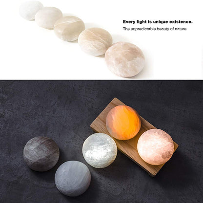 MIYA LIFE Selenite Lamp Hand Carved Stone Lamp Rechargeable Taplights Selenite Crystal Light with Dimmer (White/Warm/Yellow) for Bedroom Healing Natural Crystal Light (1 Piece, Round Taplight)