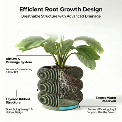 Fabix 4.7" 3D Printed Plant Pots - Unique Bubble Ring Modern Planters for Indoor Plants, Durableo-Friendly PLA Flower Pots with Drainage for Succulents, Cactus, Home Office Décor.(Military Green)