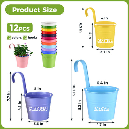12 Pack Balcony Planters Railing Hanging, Colorful Railing Planter 4 Inches Small Hanging Plant Holder Indoor/Outdoor