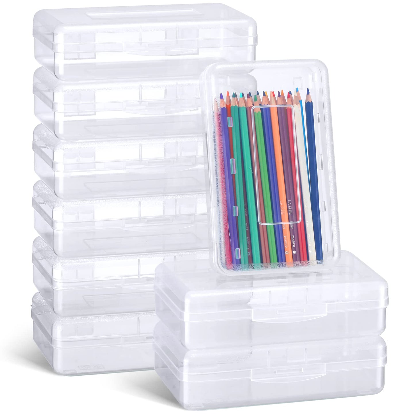 Fainne 24 Pack Pencil Boxes for School Clear Plastic Pencil Case Large Plastic Crayon Box Bulk Stackable Classroom Stationery Organizer School Supplies(Transparent)
