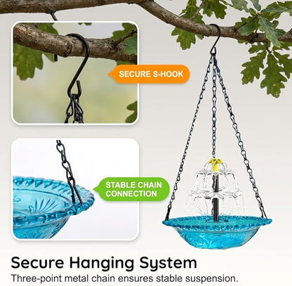 Solar Cascade Hanging Bird Bath Fountain, New Hanging Bird Bath with Flowing Water, Bird Bath Fountain Decorative Garden Yard Patio for Outdoor (Pink)