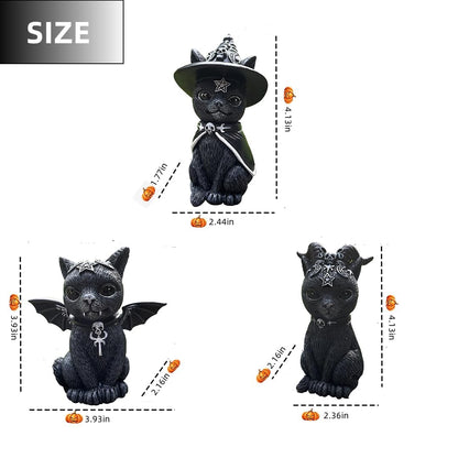 Dianreno Gothic Black Cat Figurines 3-Set,Black Cat Halloween Decoration