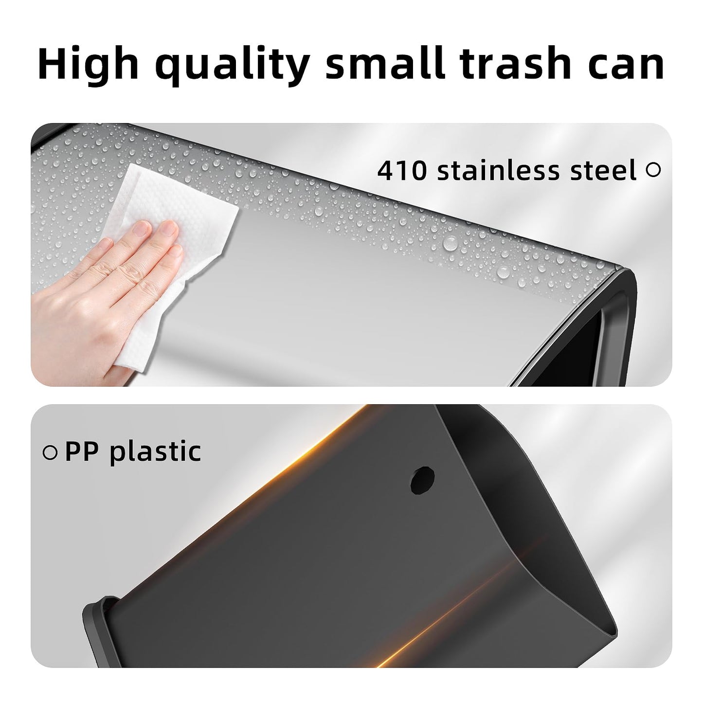 KHMMGK 2.6 Gal Stainless Steel Bathroom Trash Can,Metal Waste Baskets with Removable Inner Bucket,Small Office Garbage Can