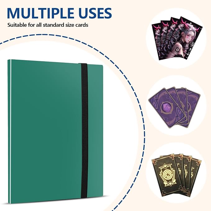 Card Binder, EDUDIIU 9 Pockets Premium Trading Card Binders, Cards Collection Binder Album, Side Loading Yugioh Holder Book for Sport, Football, Baseball Collector - Green