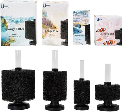 UNEAK Small Aquarium Sponge Filter Fish Tank Silent Filteration Breeding Fry Betta Shrimp Nano Tank Accessories Air Stone 4-inch Airline Tubing up to 10 Gallon