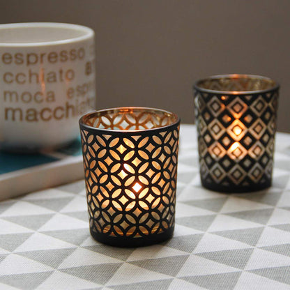 SHMILMH Black Gold Glass Votive Candle Holders Set of 12