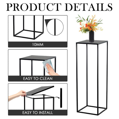 Hyuetrsa 3 Pcs Black Vase for Wedding Centrepieces Metal Flower Stand Geometric Display Table Column Rack Wedding Flower Stand Tall 15.7/23.6/31.5in for Home Birthday Party Decorations