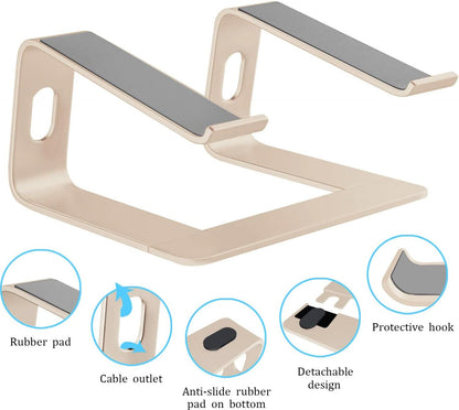 Orionstar Ergonomic Laptop Stand, Premium 5mm Aluminum Riser for 10-15.6 Inch Notebook Computer, Tool-Free Detachable Elevator Holder for Desk Office, Sturdy Riser for Eye-Level Neck Relief (Gold)