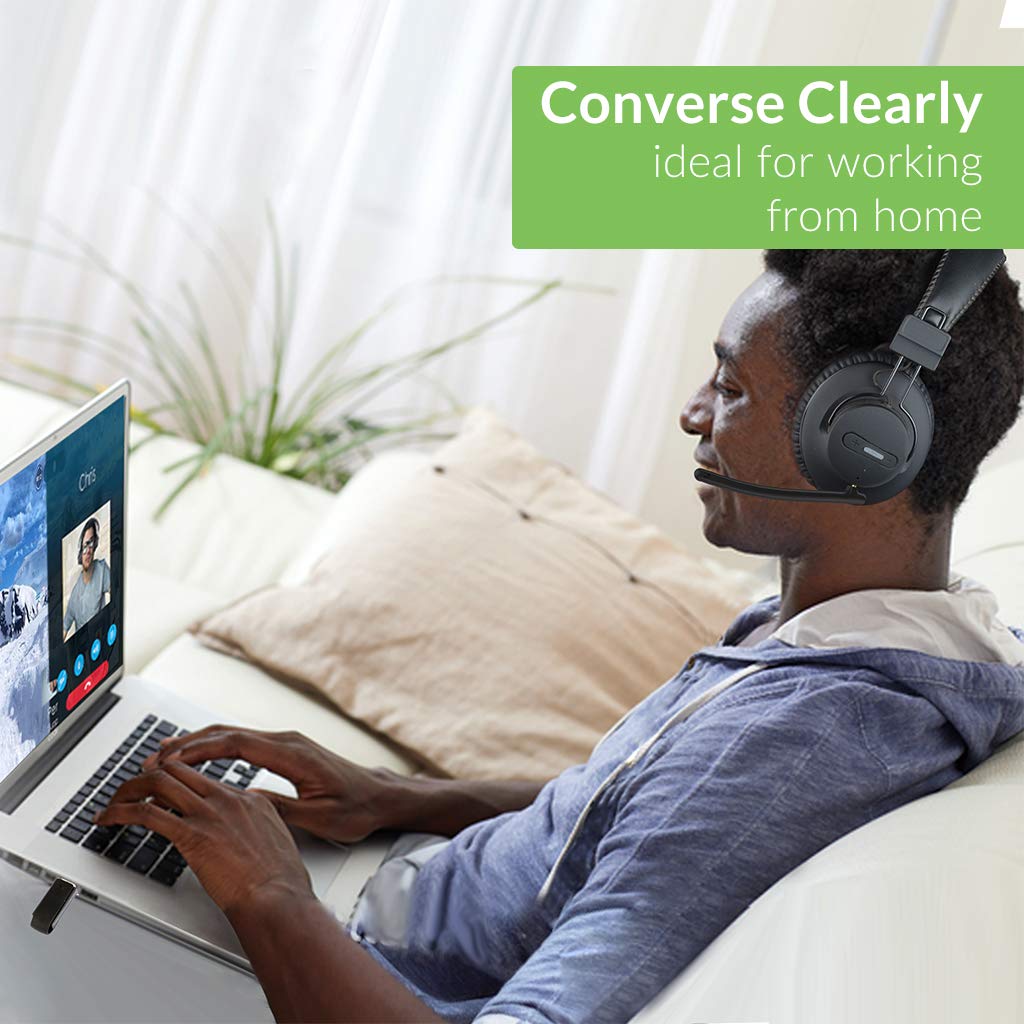 Avantree AS9M Bluetooth 5.0 Over Ear Headphones with Boom Mic for Phone Call, Home Office PC Computer, Clear Voice & HiFi Sound Quality, Extra Comfortable & Lightweight, 40H, Wireless & Wired
