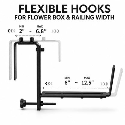 Y&M Window Box Brackets, Heavy Duty Iron Adjustable Planter Flower Box Brackets for Railings, Perfect for Balconies, Fences, and Gardens（4 Packs）