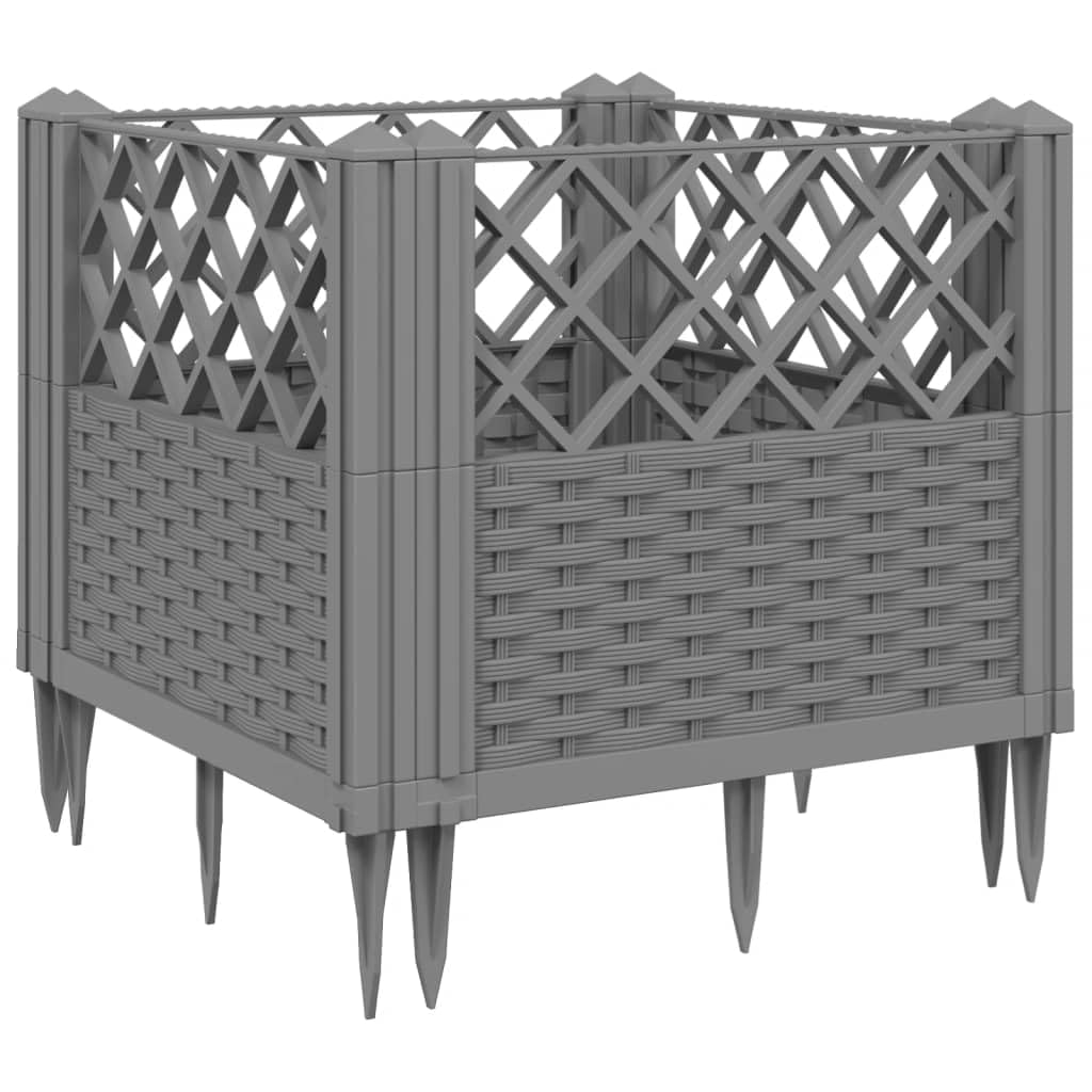 WRJENFSC Light Grey Rattan Effect Raised Garden Bed Planter Box Outdoor Square 17.1 Inch Synthetic Polypropylene Modular Elevated Planter for Vegetables Flowers Herbs