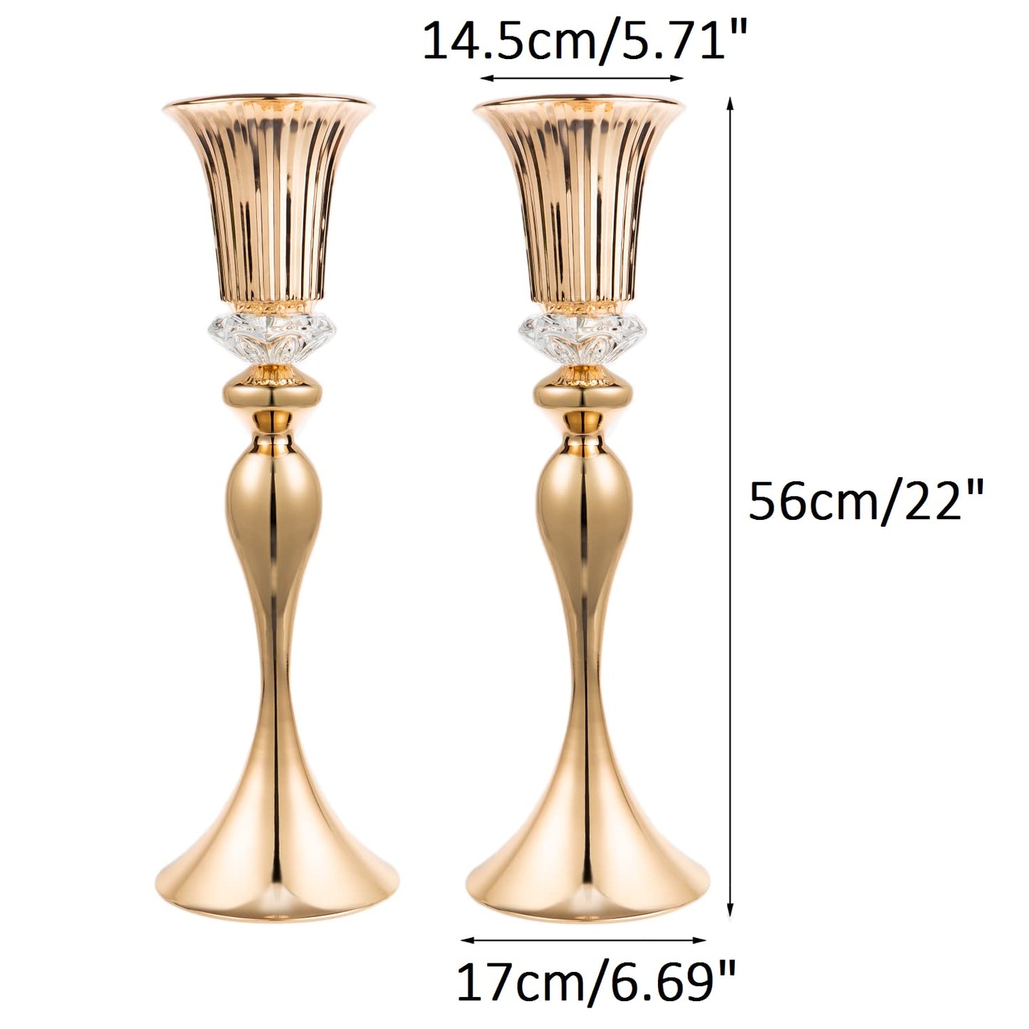 Metal Wedding Flower Vases for Tables - 22" Tall Elegant Table Centerpiece Vases, Gold Trumpet Flower Stands for Anniversary Ceremony Birthday Party Event Wedding Home Decorations (2, Gold)